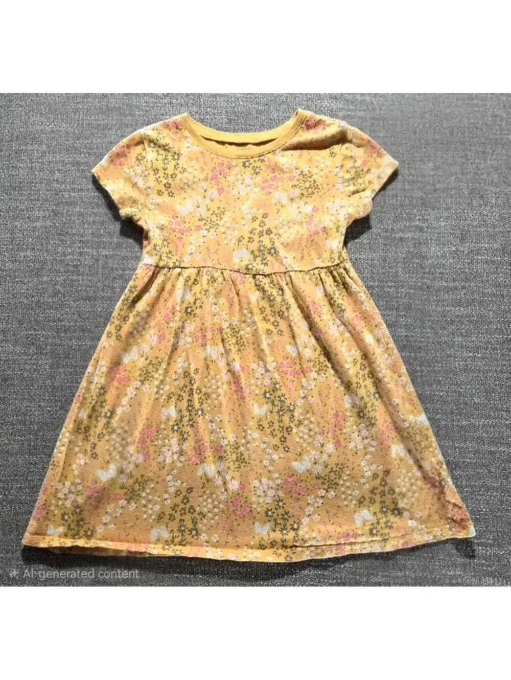 Carter's Yellow Floral Dress Girls Size 5T Short Sleeve Cotton #1044